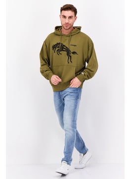 Wrangler Men Hood With Drawstring Long Sleeve Graphic Print Sweatshirts, Olive  - Image 2