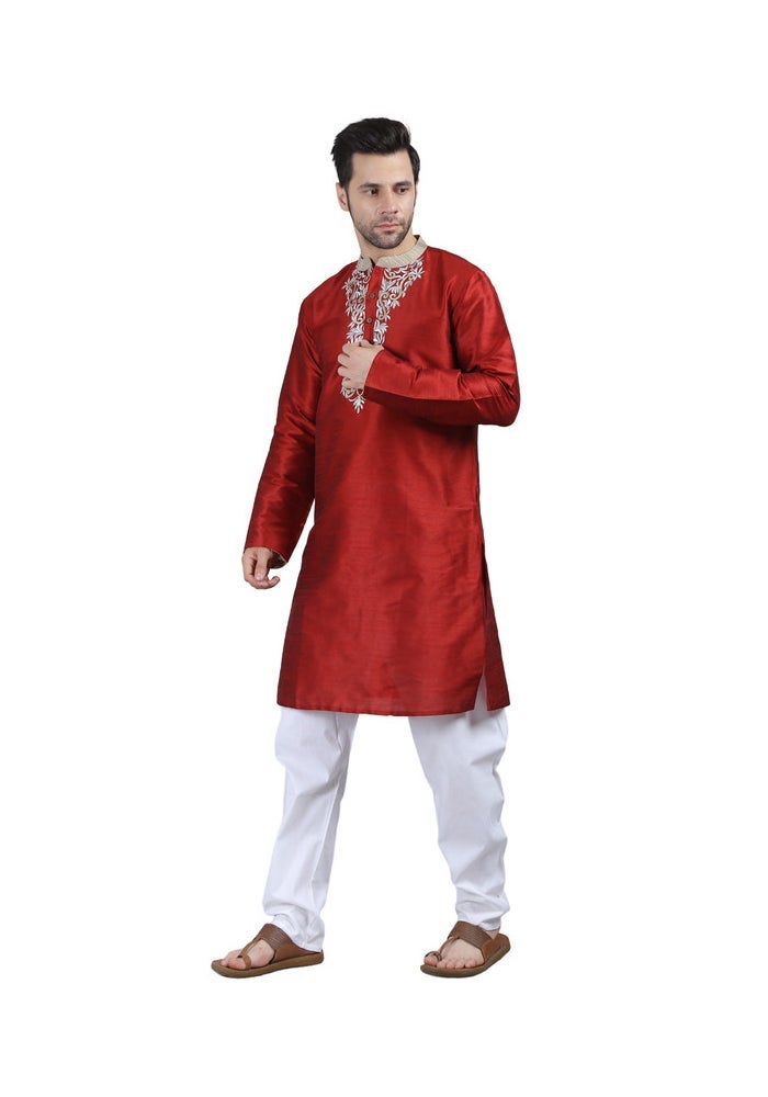 ARCHATTIRE Men’s Red Polycotton Long Kurta for Men - Image 3