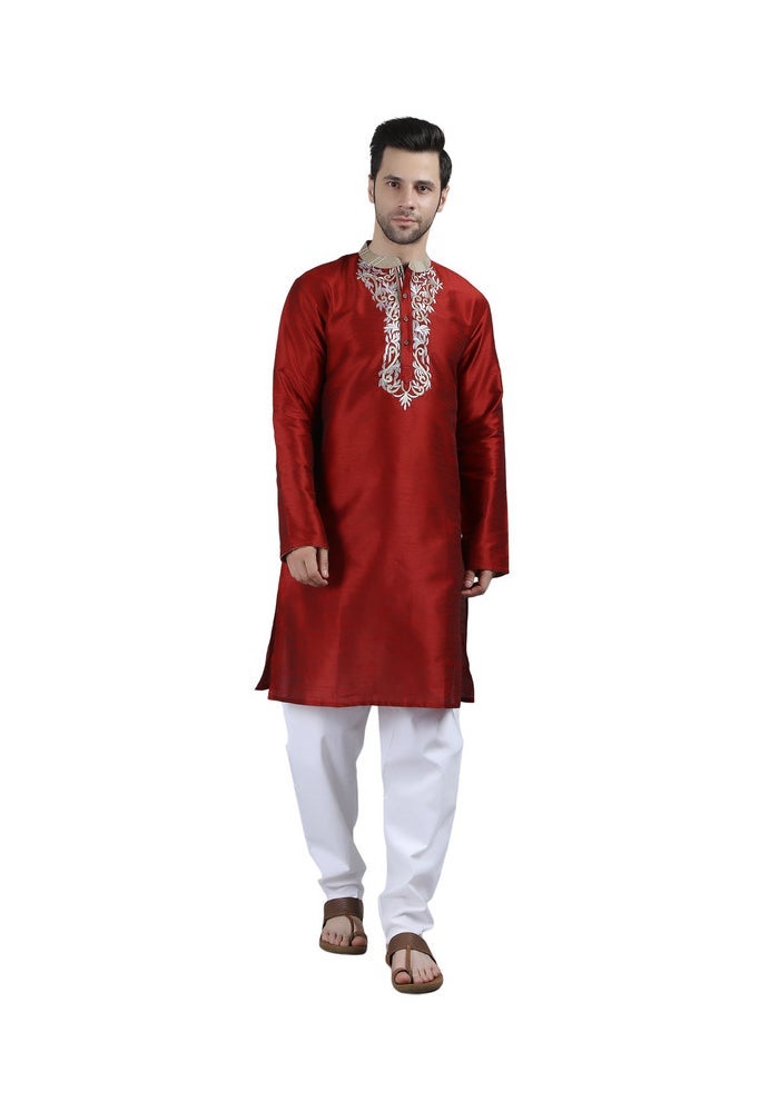 ARCHATTIRE Men’s Red Polycotton Long Kurta for Men - Image 1