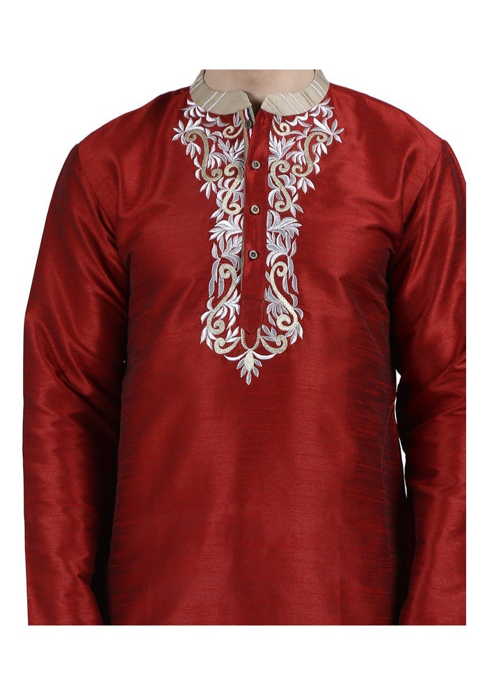 ARCHATTIRE Men’s Red Polycotton Long Kurta for Men - Image 5