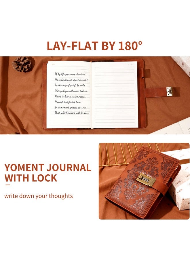 CAGIE Diary with Lock for Women Men 224 Pages Vintage Leather Journal with Lock Refillable Personal Secret Locking Journal with Gift Box, 5.3'' x 7.8'' (Brown) - Image 3