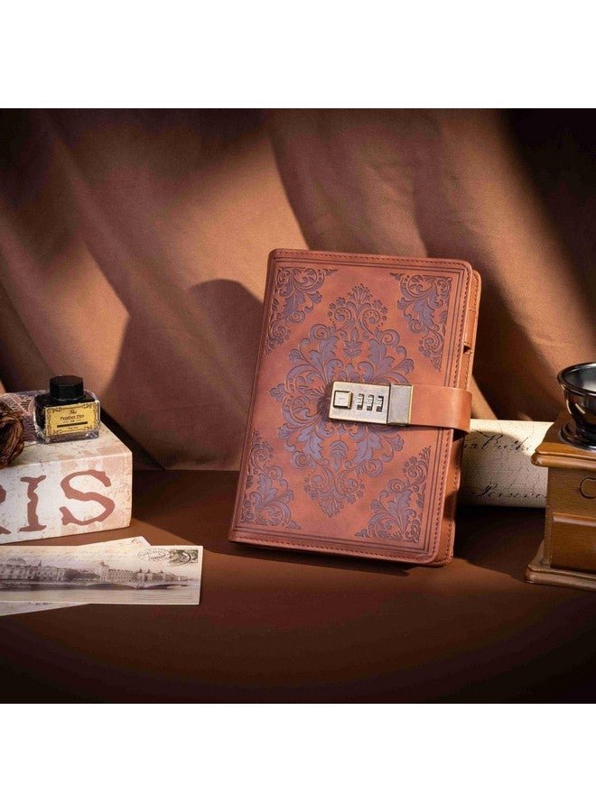 CAGIE Diary with Lock for Women Men 224 Pages Vintage Leather Journal with Lock Refillable Personal Secret Locking Journal with Gift Box, 5.3'' x 7.8'' (Brown) - Image 2