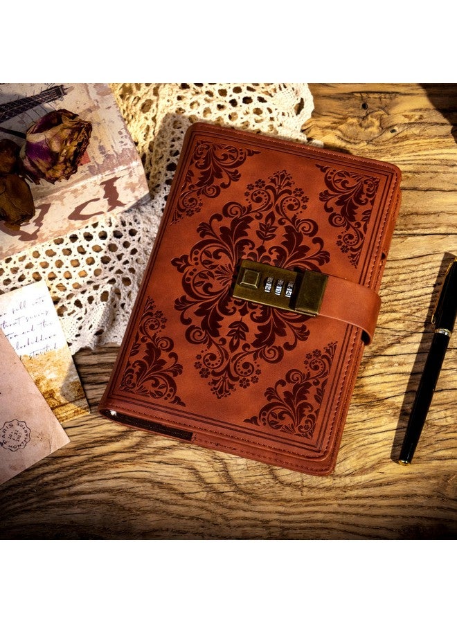 CAGIE Diary with Lock for Women Men 224 Pages Vintage Leather Journal with Lock Refillable Personal Secret Locking Journal with Gift Box, 5.3'' x 7.8'' (Brown) - Image 4
