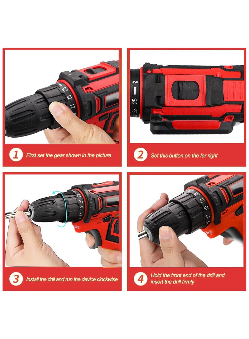 Favarey 48V Cordless Drill, Power Drill Kit with 2 Lithium Ion Battery and Charger, 25+1 Torque Setting, Variable 2 Speed, LED Light, Electric Drill for Home DIY and Repair - Image 5