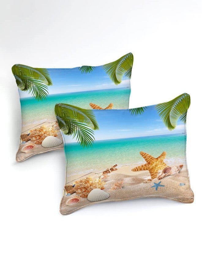 MOVE OVER Beach Themed Bedding Set Queen Blue Ocean Comforter Set Soft and Lightweight Hawaii Scenery Design Seashell Print Bedding Set 4 Pcs Tropical Beach Comforter Set for Bedroom - Image 4