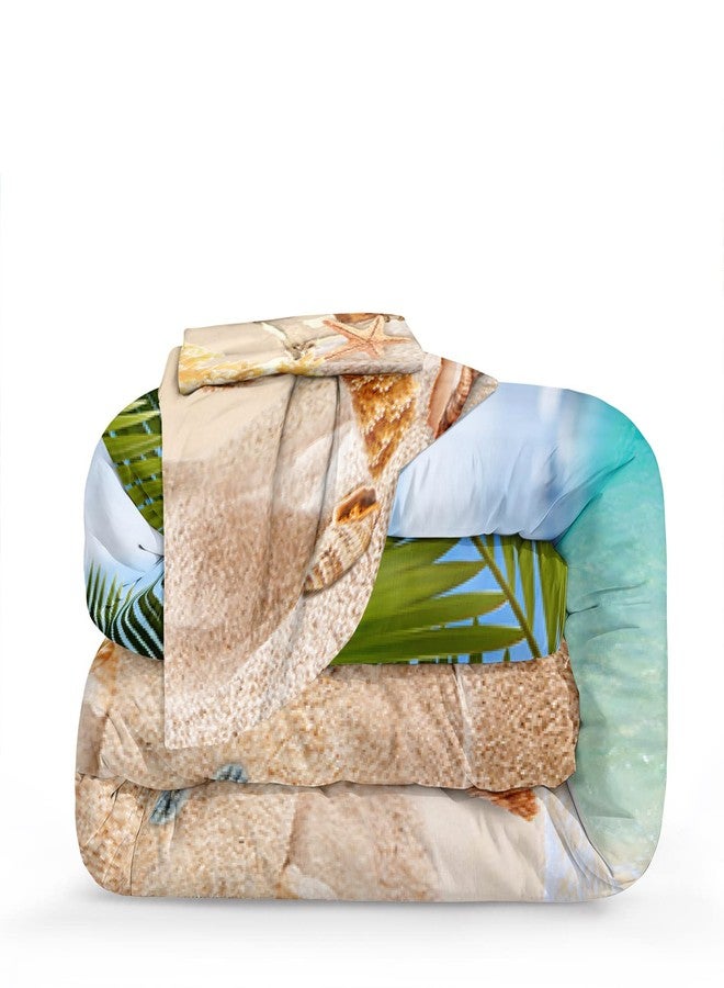MOVE OVER Beach Themed Bedding Set Queen Blue Ocean Comforter Set Soft and Lightweight Hawaii Scenery Design Seashell Print Bedding Set 4 Pcs Tropical Beach Comforter Set for Bedroom - Image 5