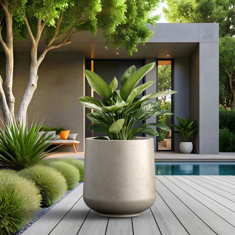 Kante Round Concrete Planter, 16.5-Inch Dia Barrel-Style Garden Pots with Drainage Hole for Home, Patio and Garden, Flower and Tree Planter (13.8" Opening), Weathered Concrete - Image 5
