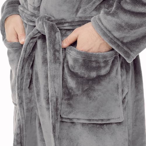 Yurhap Mens Fleece Robe, Soft Plush Robe for Men, Fluffy Bathrobe with Belt & 2 Pockets, Steel Grey, L-XL - Image 5