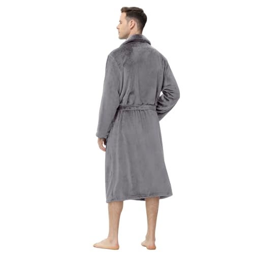 Yurhap Mens Fleece Robe, Soft Plush Robe for Men, Fluffy Bathrobe with Belt & 2 Pockets, Steel Grey, L-XL - Image 2