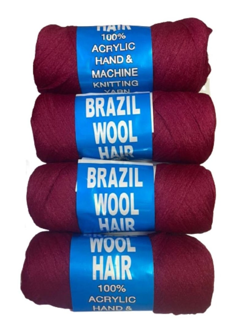 Banafa 4 Pack Brazilian Wool Hair Yarns, Jumbo Braiding Wool Hair Yarns, Senegalese Wool Hair Attachment, Braids For Hair Knitting  - Image 1