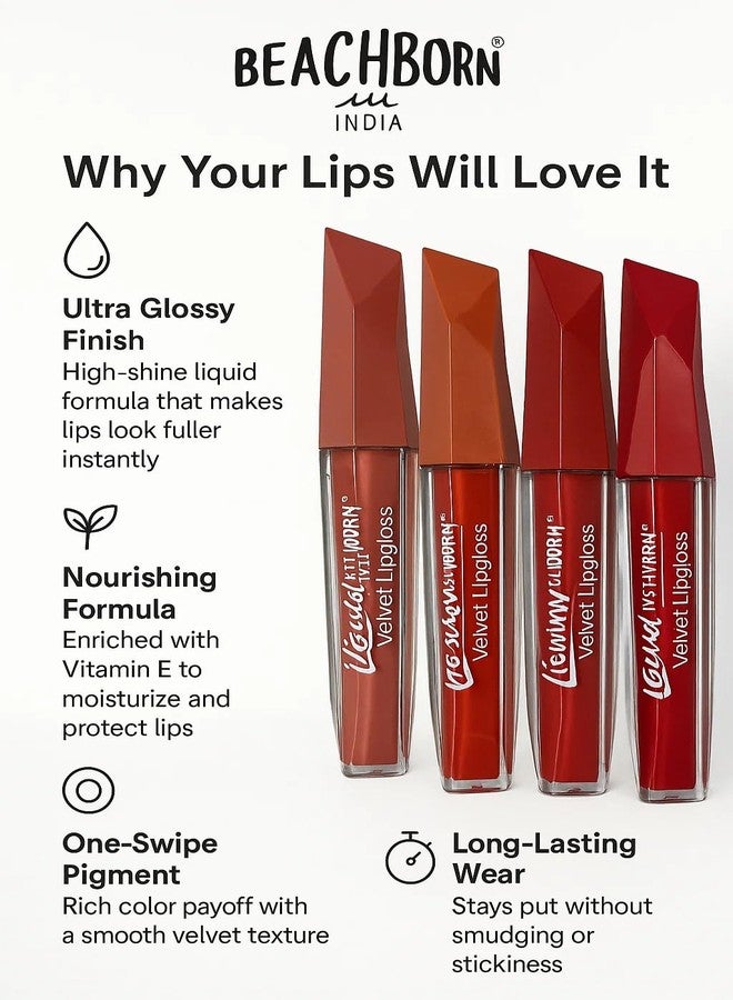 Beachborn India Liquid Velvet Lip Gloss, Long-Lasting High Shine, Lightweight Non-Sticky Moisturizing Lipgloss for Smooth Plump Hydrated Lips (4.Chocolate Brown) - Image 3