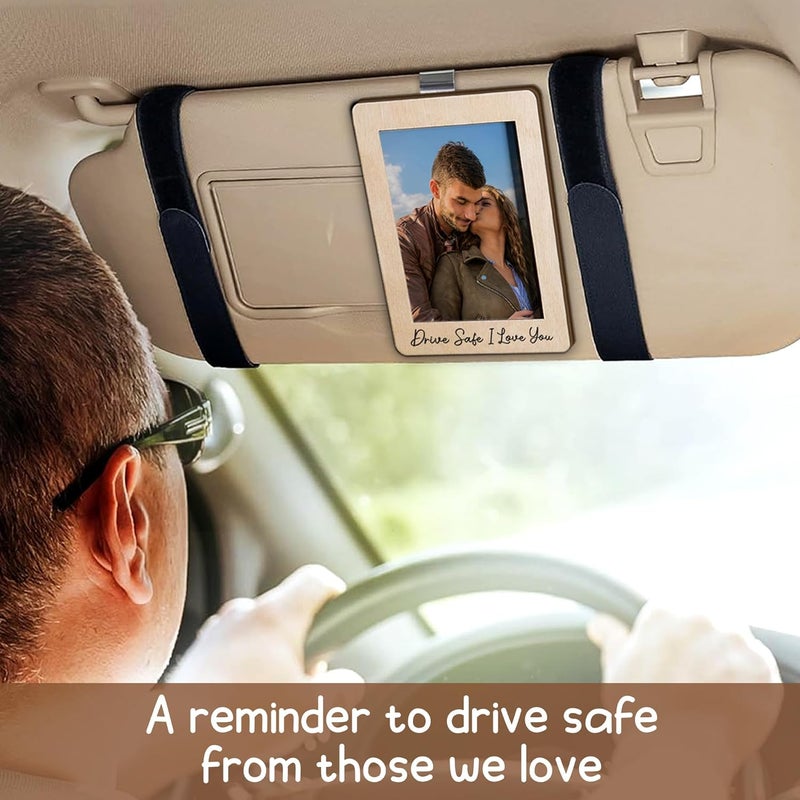 Hangwoous مشبك إطار صورة "قد driving بأمان أحبك" - مشبك إطار صورة لسيارة للأب، الأم، الزوج - ملحقات سيارات للرجال والنساء - إطار صورة سيارات مع مشابك معدنية - أفضل هدايا للأب على الإطلاق 2025 - Image 3