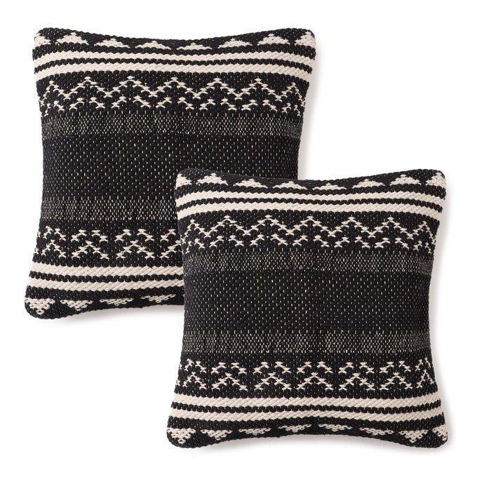 REDEARTH HANDMADE BOHO THROW PILLOW COVERS BOHEMIAN CHIC FARMHOUSE STYLE ACCENT WOVEN INDOOR AND OUTDOOR PILLOW CUSHION CASES FOR COUCH BED SOFA SET OF 218X18 ZIGGURAT OBSESSION BLACK
