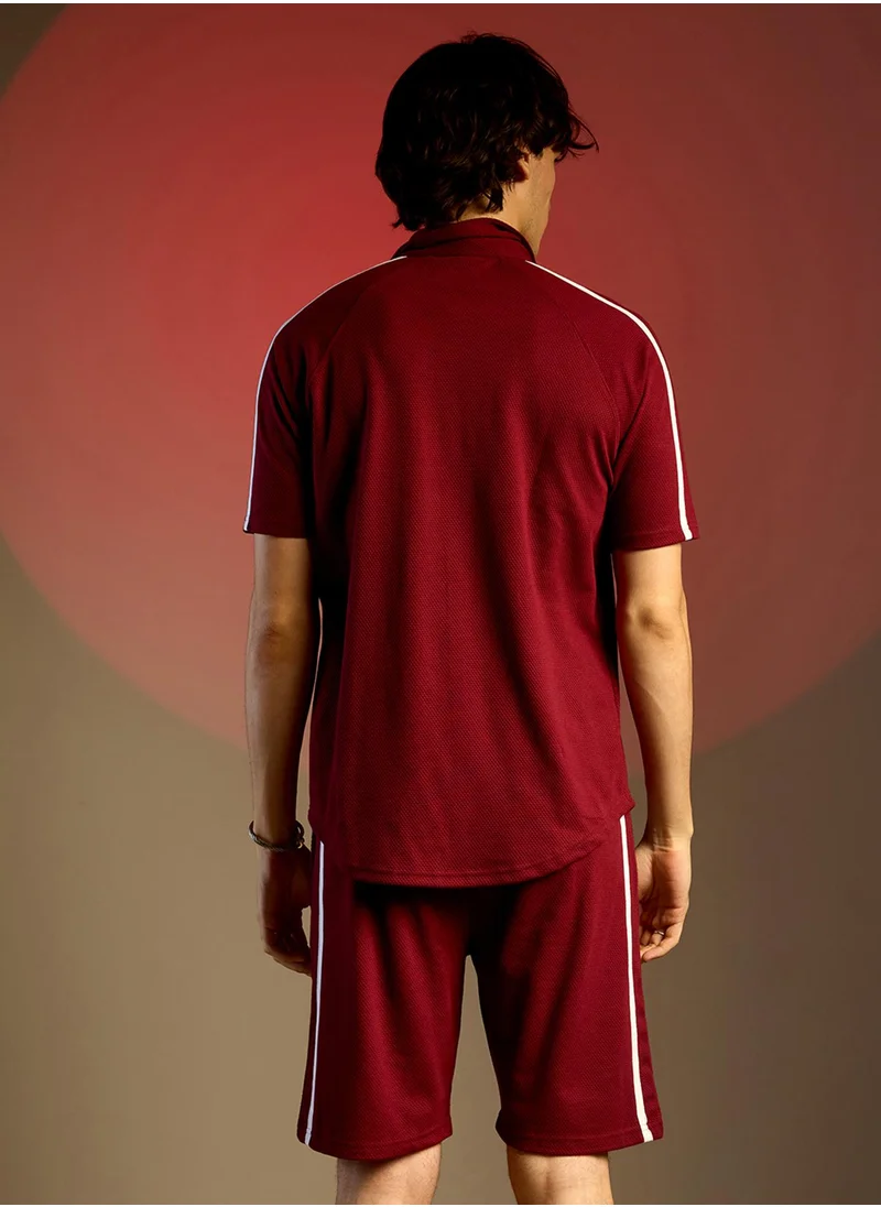 كامبوس سوترا Men's Ruby Red Side-Striped Co-Ord Set