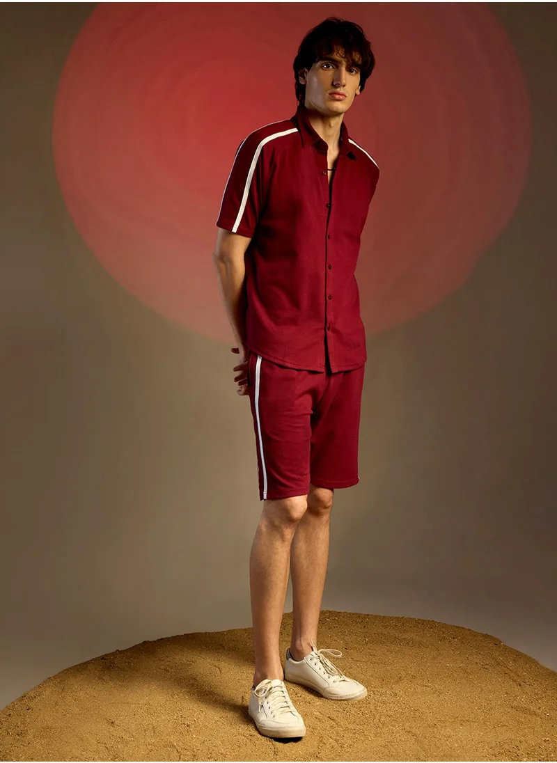 كامبوس سوترا Men's Ruby Red Side-Striped Co-Ord Set