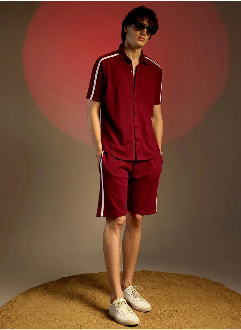 كامبوس سوترا Men's Ruby Red Side-Striped Co-Ord Set