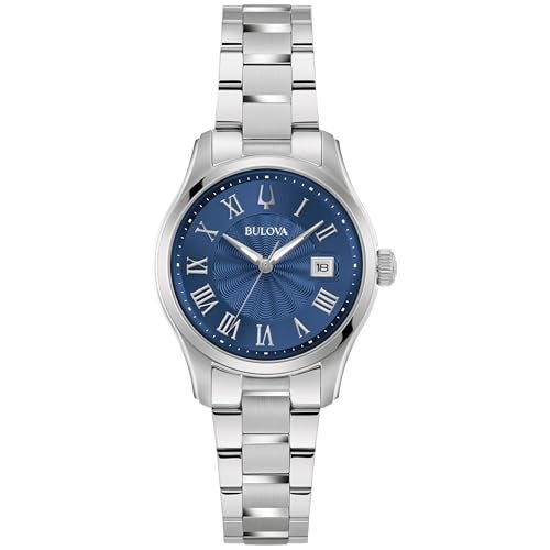 Bulova Ladies Classic Wilton 3Hand Quartz Silver Stainless Steel Watch Blue Dial Style96M163 - Image 1