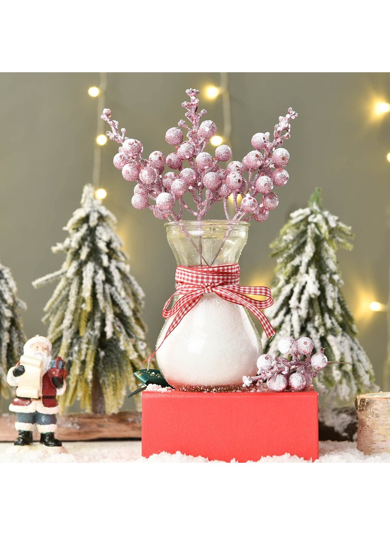 Fomlily Fomlily 16 Pack Christmas Glitter Berries Stems Clearance  8"" Artificial Christmas Picks Snowy Berry Stems for Christmas Tree Ornaments  DIY Xmas Wreath  Crafts  Holiday and Home Decor (Pink)  - Image 2