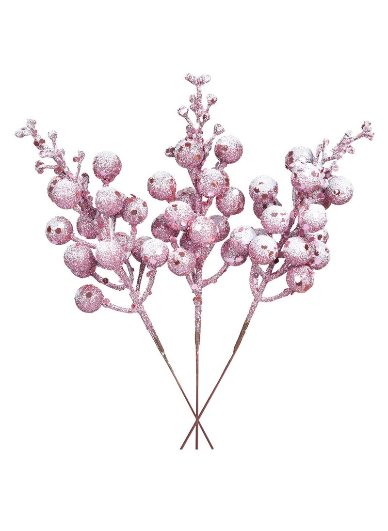 Fomlily Fomlily 16 Pack Christmas Glitter Berries Stems Clearance  8"" Artificial Christmas Picks Snowy Berry Stems for Christmas Tree Ornaments  DIY Xmas Wreath  Crafts  Holiday and Home Decor (Pink)  - Image 1