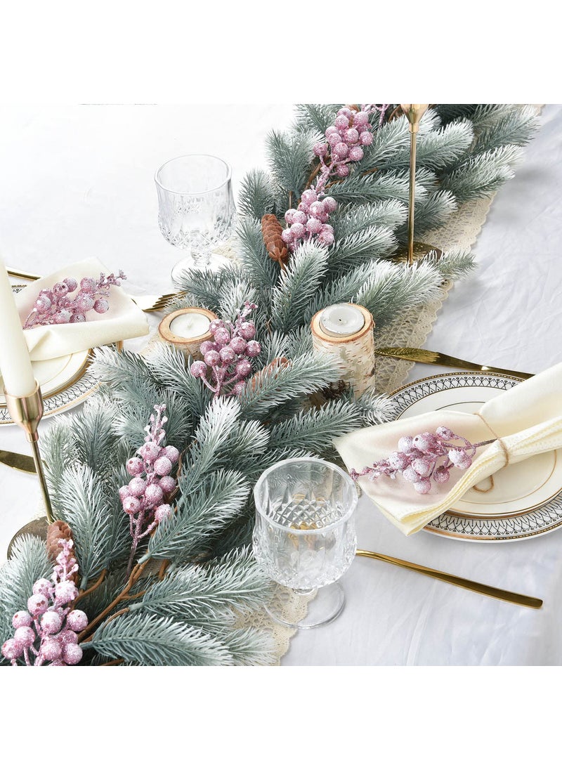 Fomlily Fomlily 16 Pack Christmas Glitter Berries Stems Clearance  8"" Artificial Christmas Picks Snowy Berry Stems for Christmas Tree Ornaments  DIY Xmas Wreath  Crafts  Holiday and Home Decor (Pink)  - Image 5