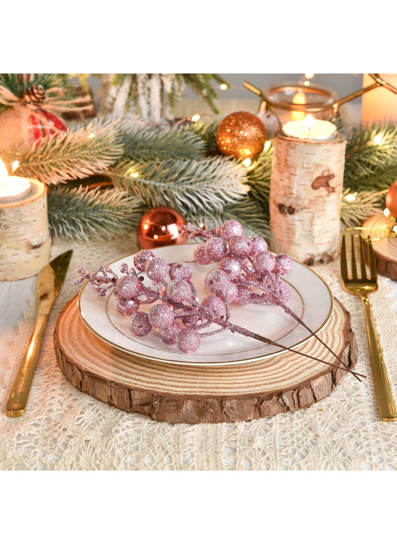 Fomlily Fomlily 16 Pack Christmas Glitter Berries Stems Clearance  8"" Artificial Christmas Picks Snowy Berry Stems for Christmas Tree Ornaments  DIY Xmas Wreath  Crafts  Holiday and Home Decor (Pink)  - Image 3