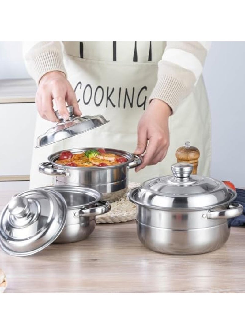 Arabest مجموعة أواني ومقالي 3 قطع، وعاء طهي، وعاء حساء من الفولاذ المقاوم للصدأ، مجموعة أدوات المطبخ للمنزل والسكن الجامعي - Image 3