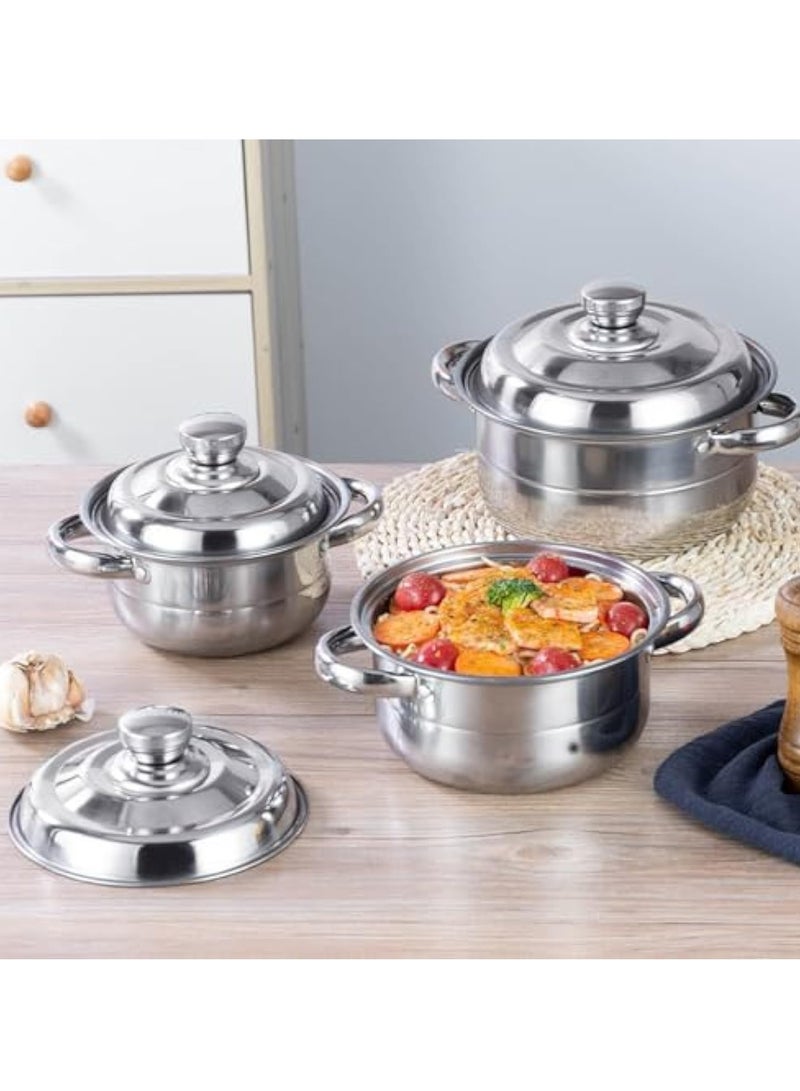 Arabest مجموعة أواني ومقالي 3 قطع، وعاء طهي، وعاء حساء من الفولاذ المقاوم للصدأ، مجموعة أدوات المطبخ للمنزل والسكن الجامعي - Image 5