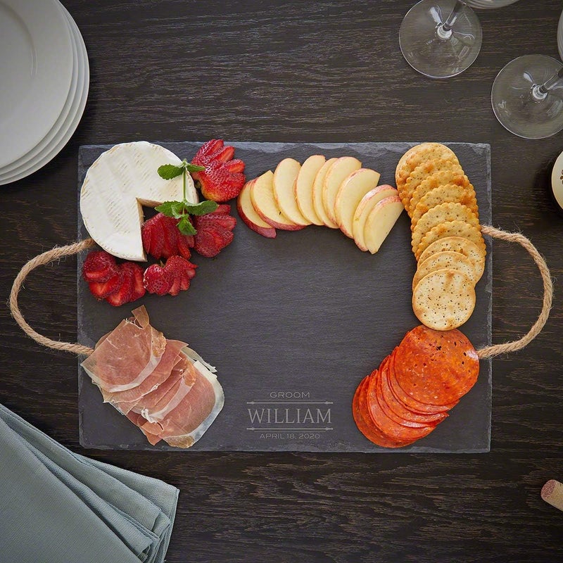 HomeWetBar Personalized Slate Cheese Board with Rope Handles for Charcuterie and Appetizers  - Image 3
