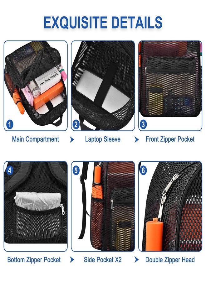 Oraben Heavy Duty Mesh Backpack with Rain Cover -Swim & Gym Bag with 15.6â€ Laptop Sleeve, Large See Through Backpack, Black, Large, Mesh Backpack - Image 4