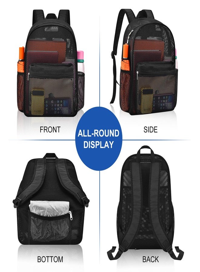 Oraben Heavy Duty Mesh Backpack with Rain Cover -Swim & Gym Bag with 15.6â€ Laptop Sleeve, Large See Through Backpack, Black, Large, Mesh Backpack - Image 3