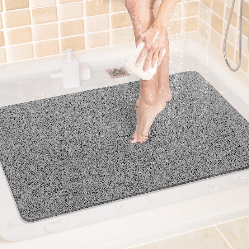 LuxStep Shower Mat Bathtub Mat24x32 inch NonSlip Bath Mat with Drain Quick Drying PVC Loofah Bathmat for TubShowerBathroom Phthalate FreeGrey