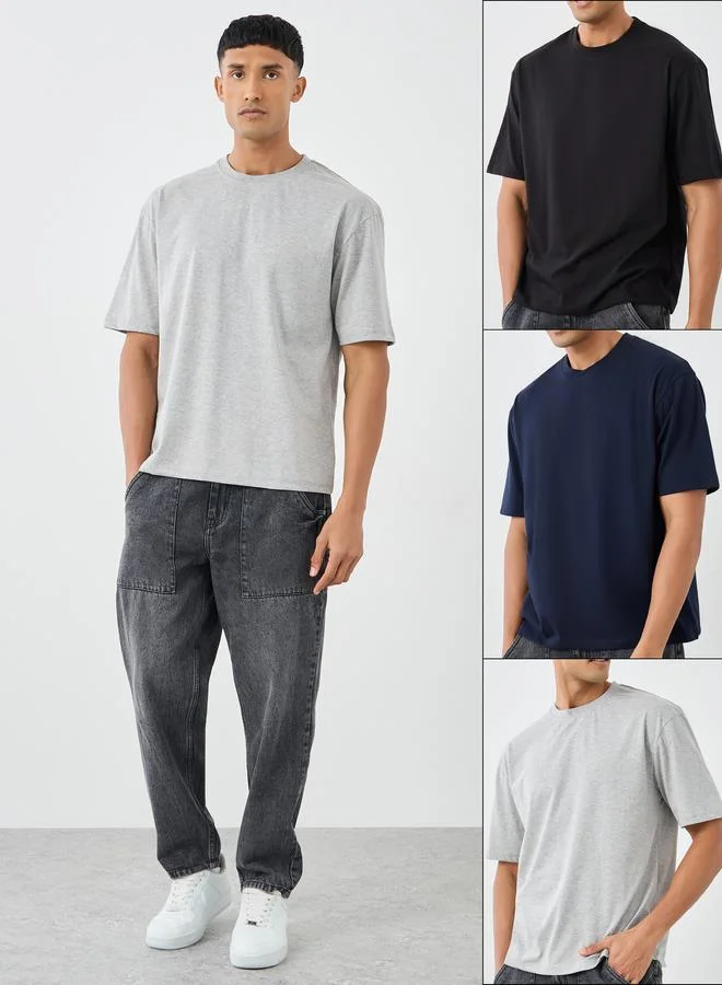 ستايلي طقم ستايلي من  قطع - تي شيرت بياقة دائرية واسع غني بالقطن