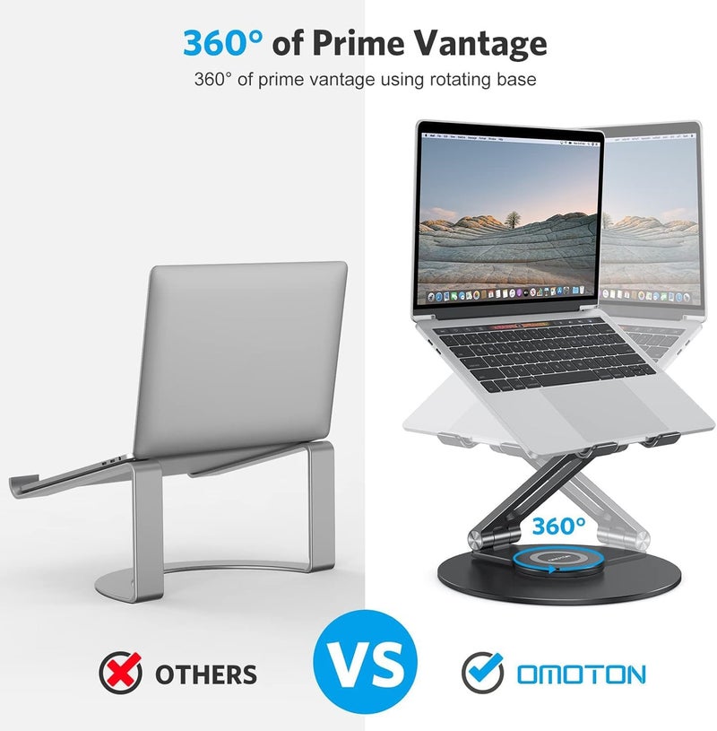 Omoton Adjustable Laptop Stand with 360 Rotating Base, Ergonomic Laptop Riser for Collaborative Work, Dual Rotary Shaft Fully Foldable for Easy Storage, Fits All Laptops up to 16 inches, Black - Image 3