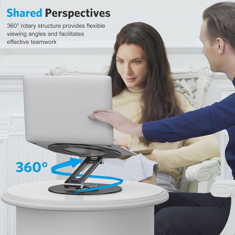 Omoton Adjustable Laptop Stand with 360 Rotating Base, Ergonomic Laptop Riser for Collaborative Work, Dual Rotary Shaft Fully Foldable for Easy Storage, Fits All Laptops up to 16 inches, Black - Image 4