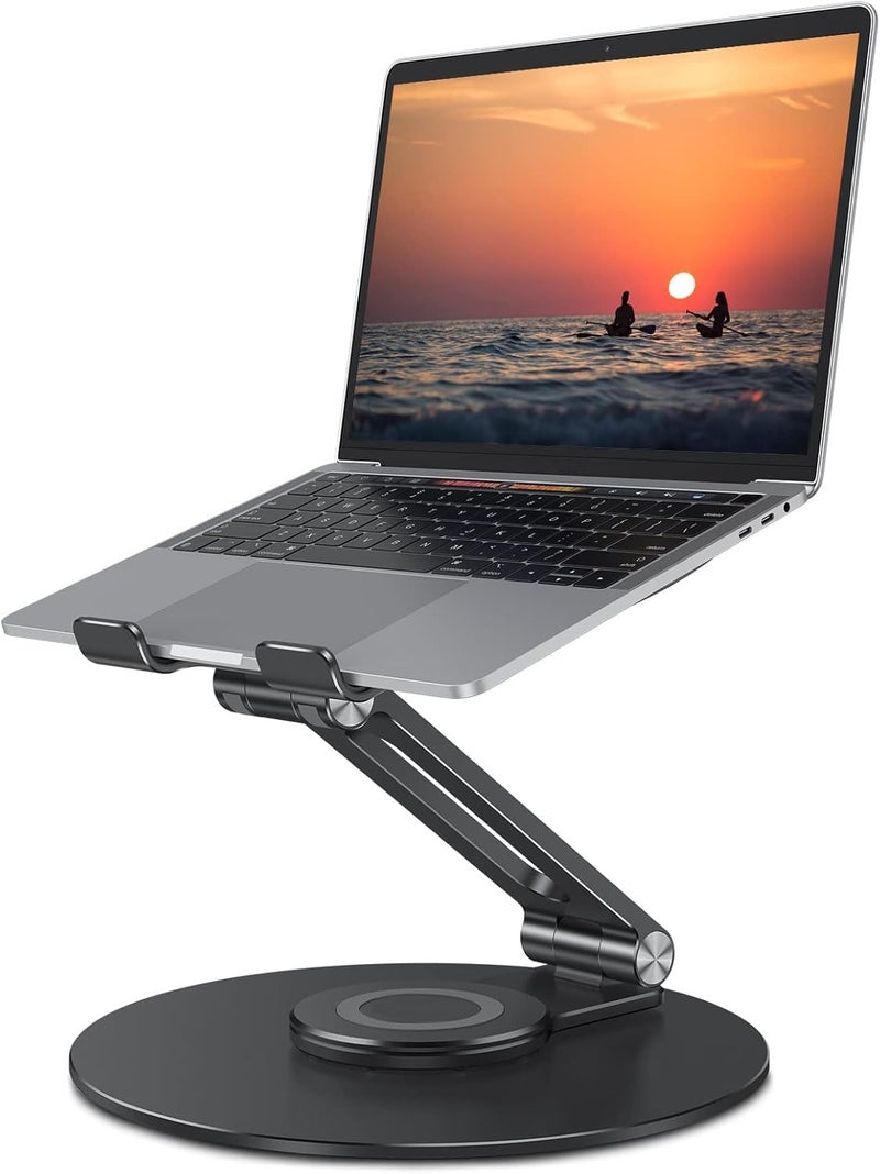 Omoton Adjustable Laptop Stand with 360 Rotating Base, Ergonomic Laptop Riser for Collaborative Work, Dual Rotary Shaft Fully Foldable for Easy Storage, Fits All Laptops up to 16 inches, Black - Image 1