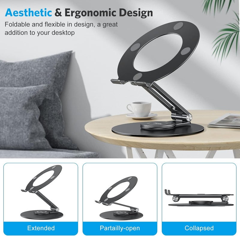 Omoton Adjustable Laptop Stand with 360 Rotating Base, Ergonomic Laptop Riser for Collaborative Work, Dual Rotary Shaft Fully Foldable for Easy Storage, Fits All Laptops up to 16 inches, Black - Image 5