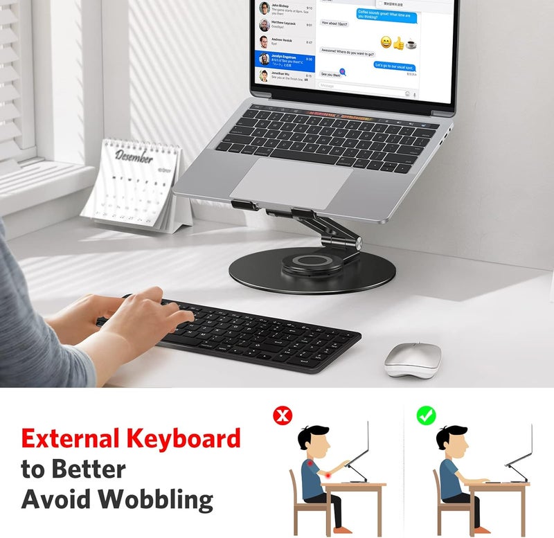 Omoton Adjustable Laptop Stand with 360 Rotating Base, Ergonomic Laptop Riser for Collaborative Work, Dual Rotary Shaft Fully Foldable for Easy Storage, Fits All Laptops up to 16 inches, Black - Image 2