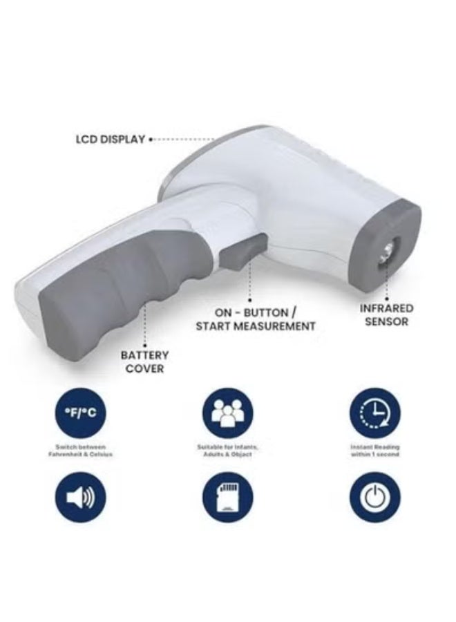 ترمومتر رقمي بالأشعة تحت الحمراء - قياس الحرارة بدون تلامس - مسدس حرارة دقيق بشاشة LCD - مثالي للأطفال والرضع (شامل البطارية) - رمادي - Image 3