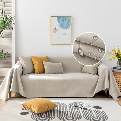 غطاء أريكة بيج مضاد للخدش 100% مقاوم للماء من STACYPIK لحماية الأثاث لكرسيين 71X118IN، غطاء أريكة مقاوم للماء للكلاب، غطاء أريكة غير قابل للانزلاق.