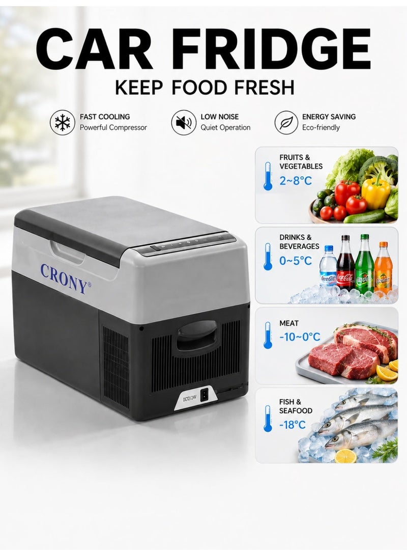 CRONY Car Refrigerator 22L/C22 Portable Refrigerator, Small Car Refrigerator, Freezer, Outdoor Refrigerator, 12V Compressor Refrigerator. Deep cooling to -20°C, suitable for food preservation/outdoor/home/travel/camping use. - Image 2