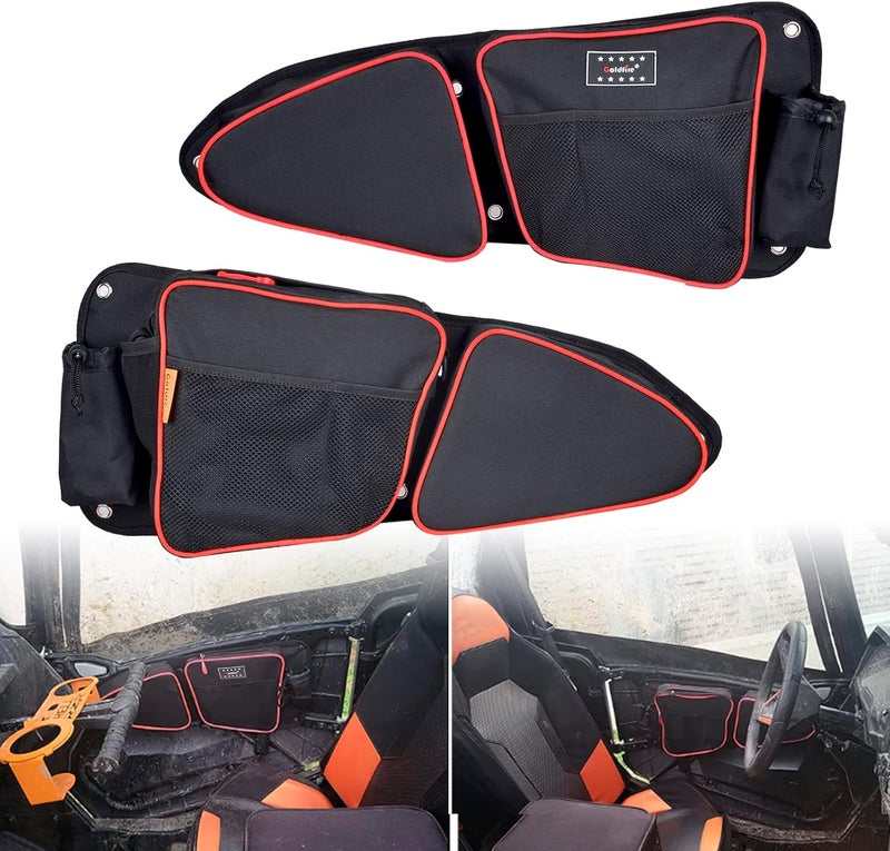Goldfire RZR Accessories Storage Door Bags Set with Knee Pad for Polaris RZR XP Turbo S 1000 S900 (Red Piping) - Image 1