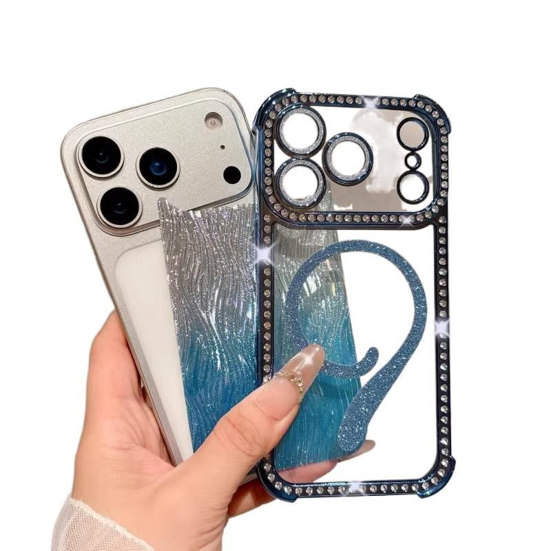 MagSafe iPhone 16 TPU Case for 16 Plus 16 Pro 16 Pro Max with Water Ripple Pattern and Diamond Sparkle and Electroplated Finish and 9 Shape - Image 5