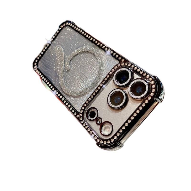 MagSafe iPhone 16 TPU Case for 16 Plus 16 Pro 16 Pro Max with Water Ripple Pattern and Diamond Sparkle and Electroplated Finish and 9 Shape - Image 1