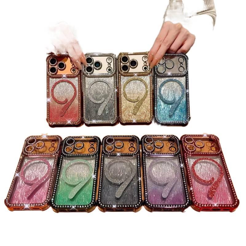 MagSafe iPhone 16 TPU Case for 16 Plus 16 Pro 16 Pro Max with Water Ripple Pattern and Diamond Sparkle and Electroplated Finish and 9 Shape - Image 4