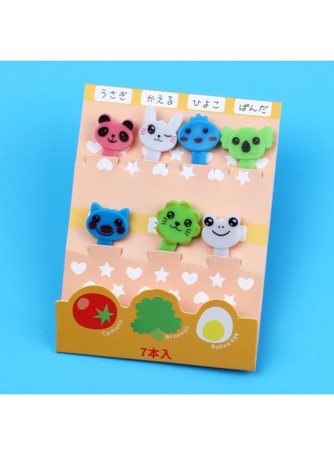 Cute Animal Cartoon Fruit Fork Household Food Grade Safety Fruit Sign Children Baby Special Fruit Sign Wholesale-Specifications:Animal Kingdom 7pc Fruit Fork Paper Card Set  - Image 1