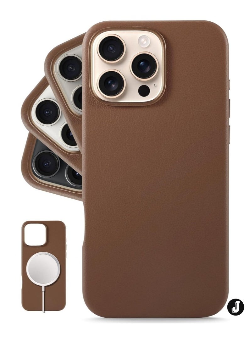 JAJEEK "Classic European Leather Case for iPhone 16 Pro – Dark Saddle Brown, Softens Over Time, MagSafe Compatible" - Image 1
