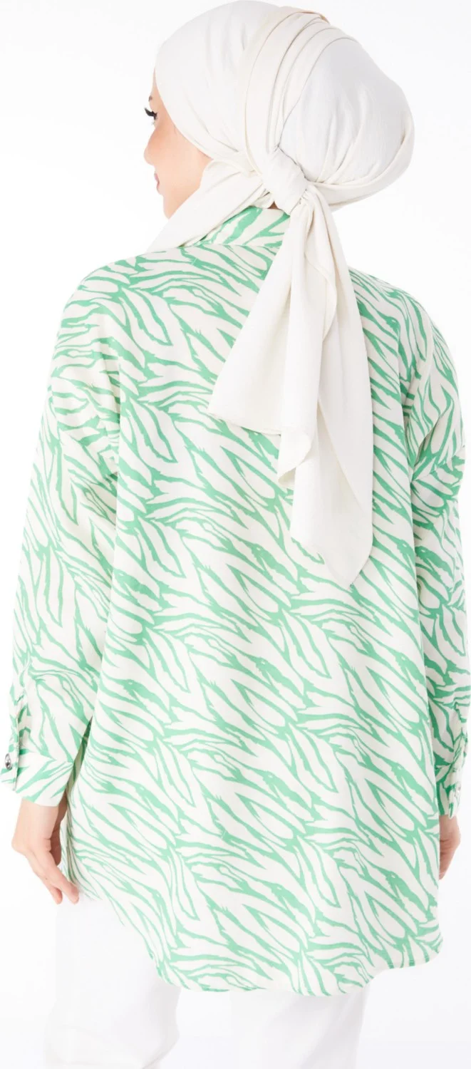 Tofisa Plain Shirt Collar Women's Green Patterned Tunic - 25612