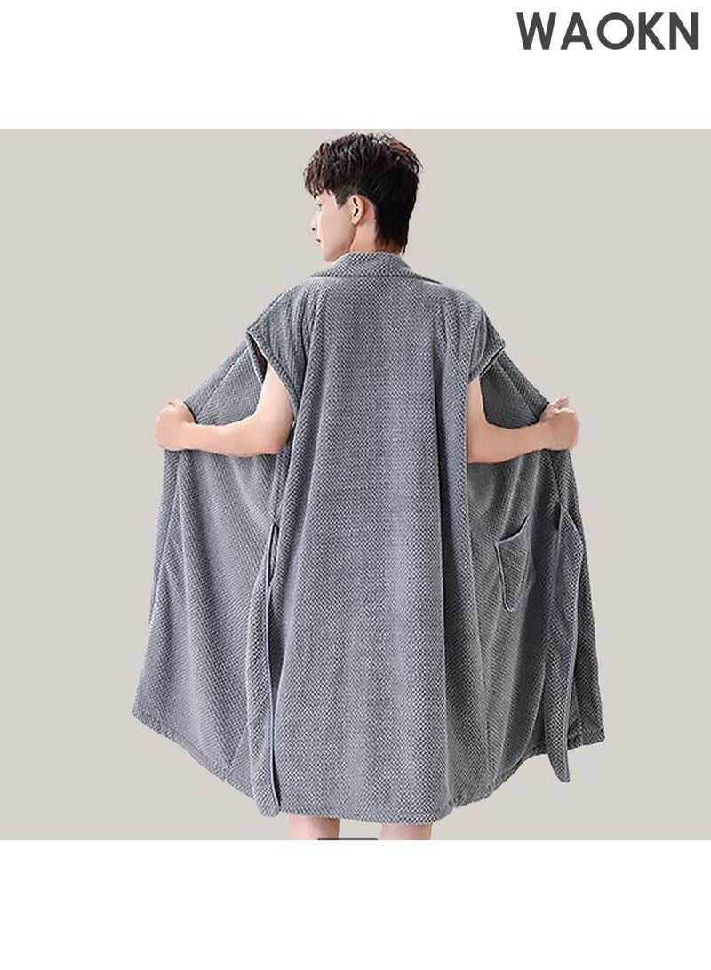 WAOKN Women's Bath Robe, Wearable Bath Towel with Side Pocket Wrap Shower Wrap Towel Dress Bathrobe Waffle Spa Towel Robes with Adjustable Closure Quick Dry Lightweight Cover Up - Image 4