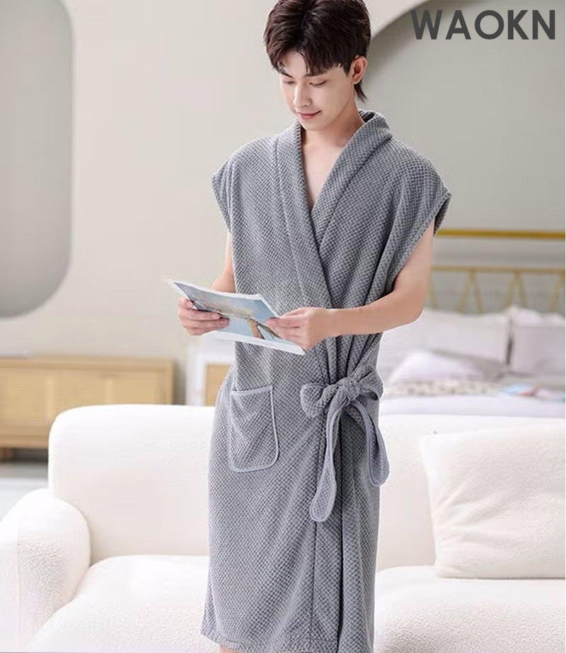 WAOKN Women's Bath Robe, Wearable Bath Towel with Side Pocket Wrap Shower Wrap Towel Dress Bathrobe Waffle Spa Towel Robes with Adjustable Closure Quick Dry Lightweight Cover Up - Image 1