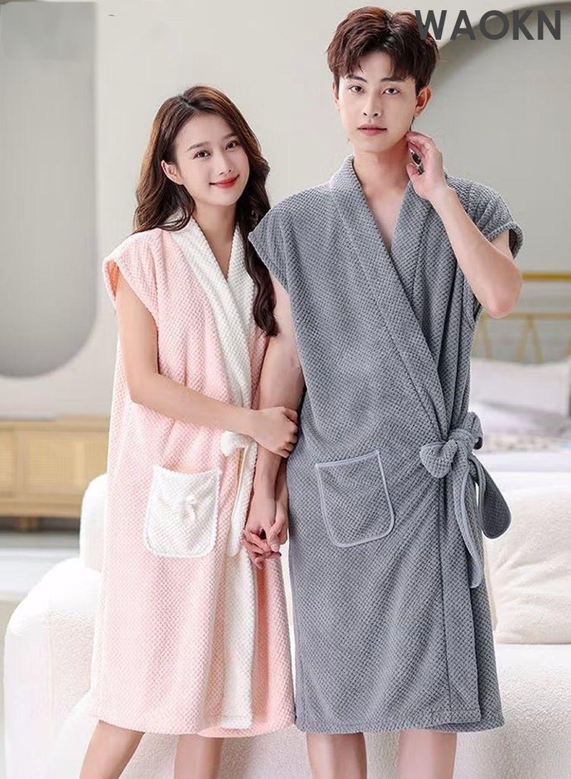 WAOKN Women's Bath Robe, Wearable Bath Towel with Side Pocket Wrap Shower Wrap Towel Dress Bathrobe Waffle Spa Towel Robes with Adjustable Closure Quick Dry Lightweight Cover Up - Image 5